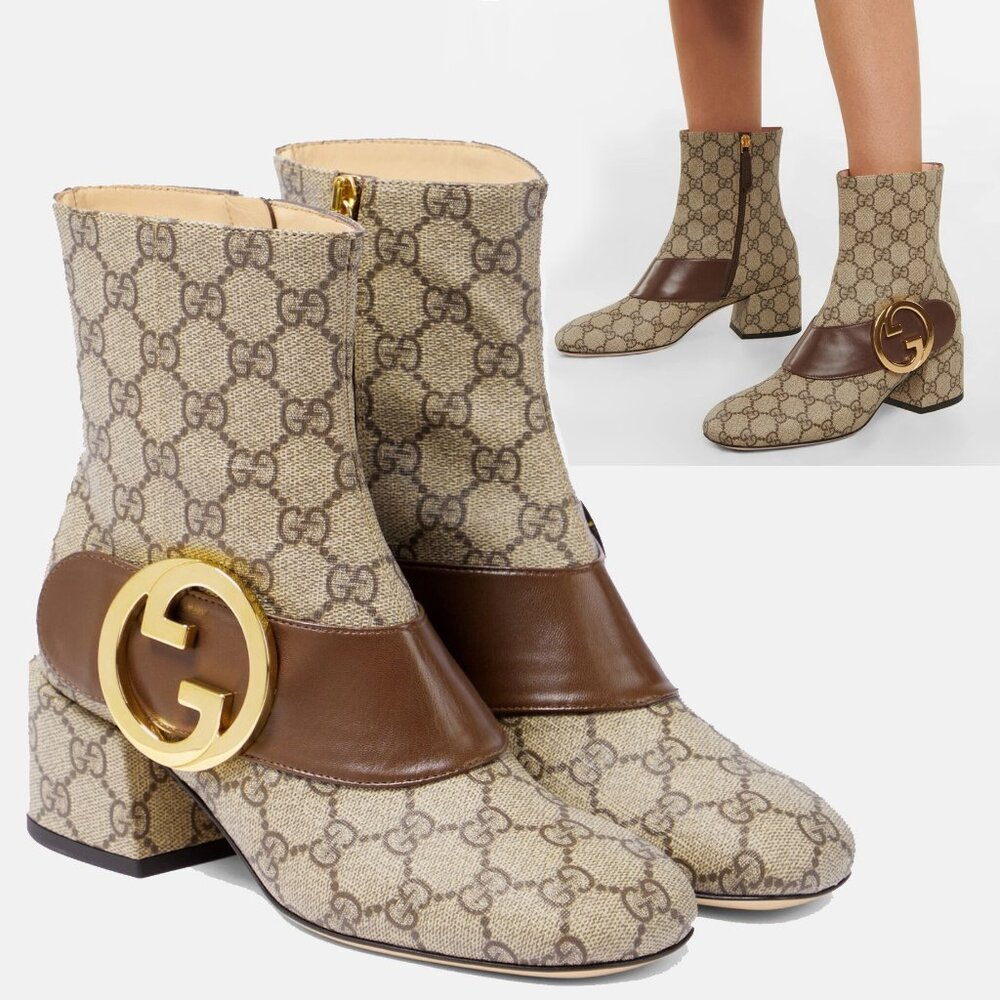 GUCCI BOOTS BLONDIE GG SUPREME CANVAS G LOGO ANKLE BOOTIES sz 39.5 9.5 US